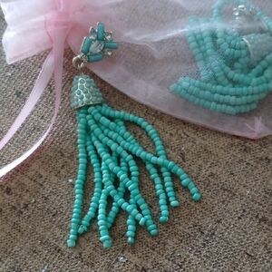 Elegant Turquoise Beaded Tassel Earrings